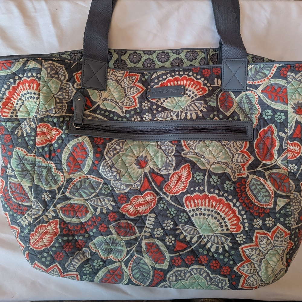 Vera Bradley Quilted Tote - Red, Gray and Green Floral